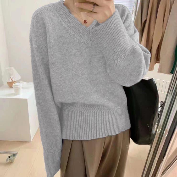Vネックニットトップスオーバーサイズ韓国ニットファッション ビッグシルエット | Beststore | 詳細画像12 