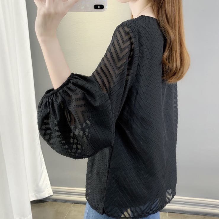 レディース ボリューム袖シアーブラウス Vネックシフォンブラウス | Beststore | 詳細画像8 