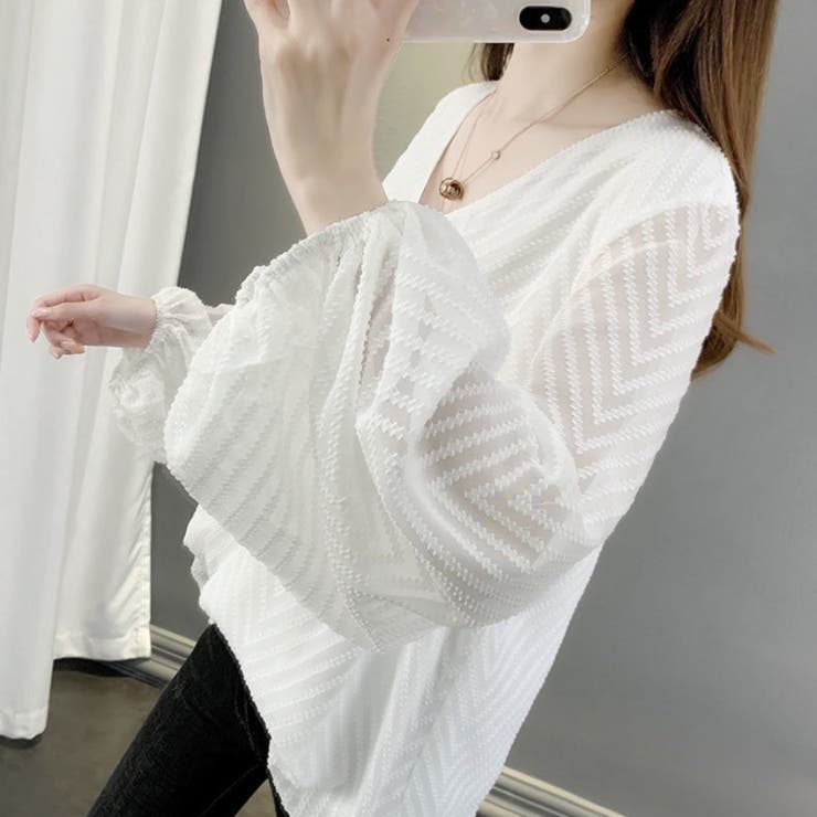 レディース ボリューム袖シアーブラウス Vネックシフォンブラウス | Beststore | 詳細画像3 