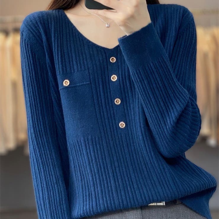 ネイビー | Vネック ニットセーター | Beststore