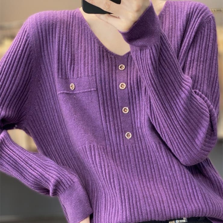 パープル | Vネック ニットセーター | Beststore