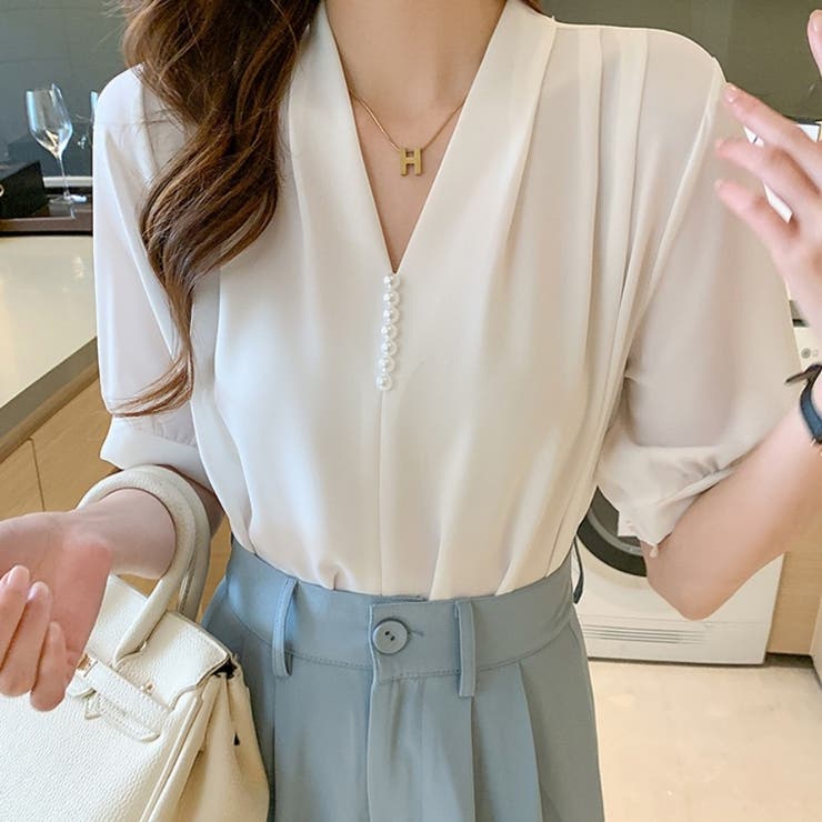 トップス パール付きブラウス Vネック | Beststore | 詳細画像6 