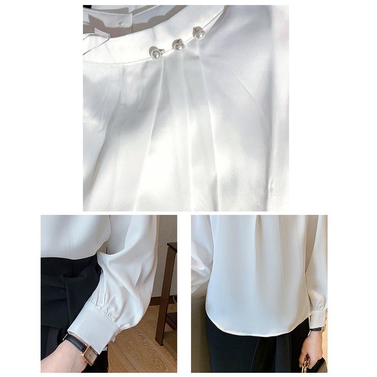 パール付きキーネック トップス シャツブラウス | Beststore | 詳細画像10 