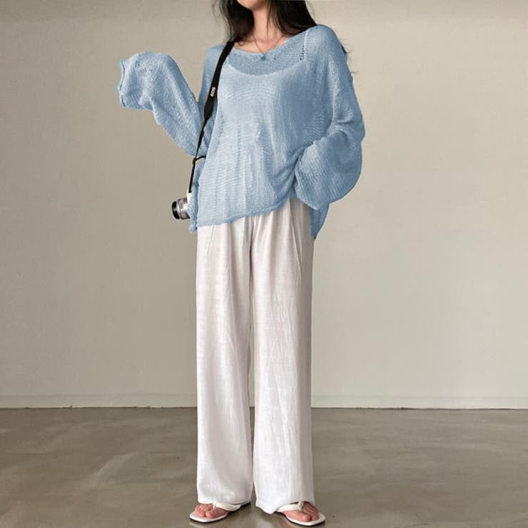 トップス クロッシェ編ニット 長袖プルオーバー[品番