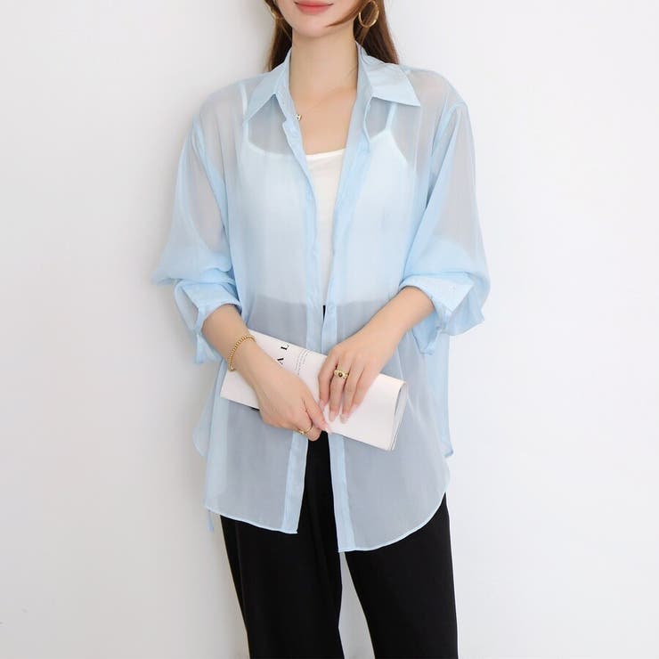 ブルー | シアーシャツ ブラウス レディース | Beststore