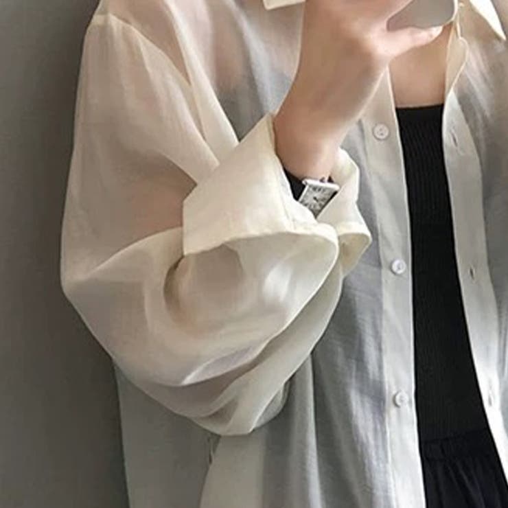 ブラウス シャツ Sheer Wide Cuffs Open Collar Shirt レディース SERACE（セラス）の「【SERACE】Oversize open collar short