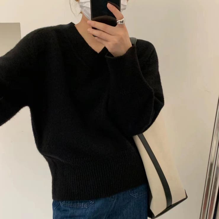 Vネックニットトップスオーバーサイズ韓国ニットファッション ビッグシルエット | Beststore | 詳細画像8 