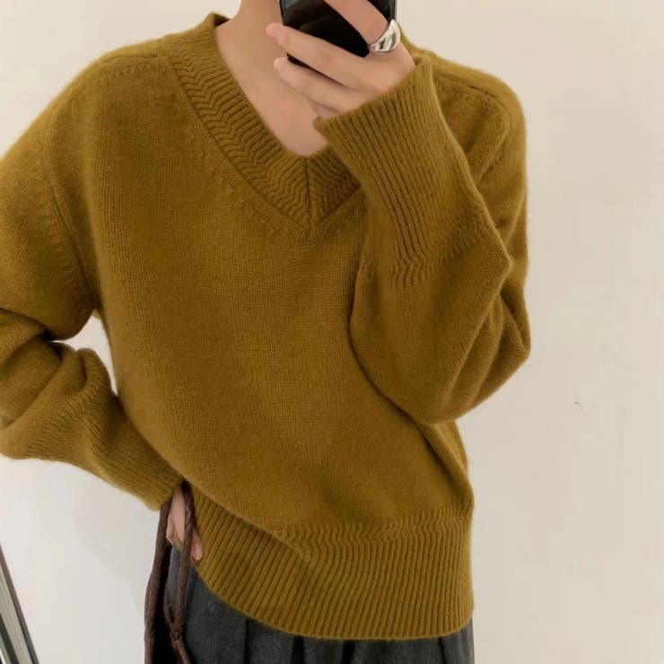 Vネックニットトップスオーバーサイズ韓国ニットファッション ビッグシルエット | Beststore | 詳細画像9 