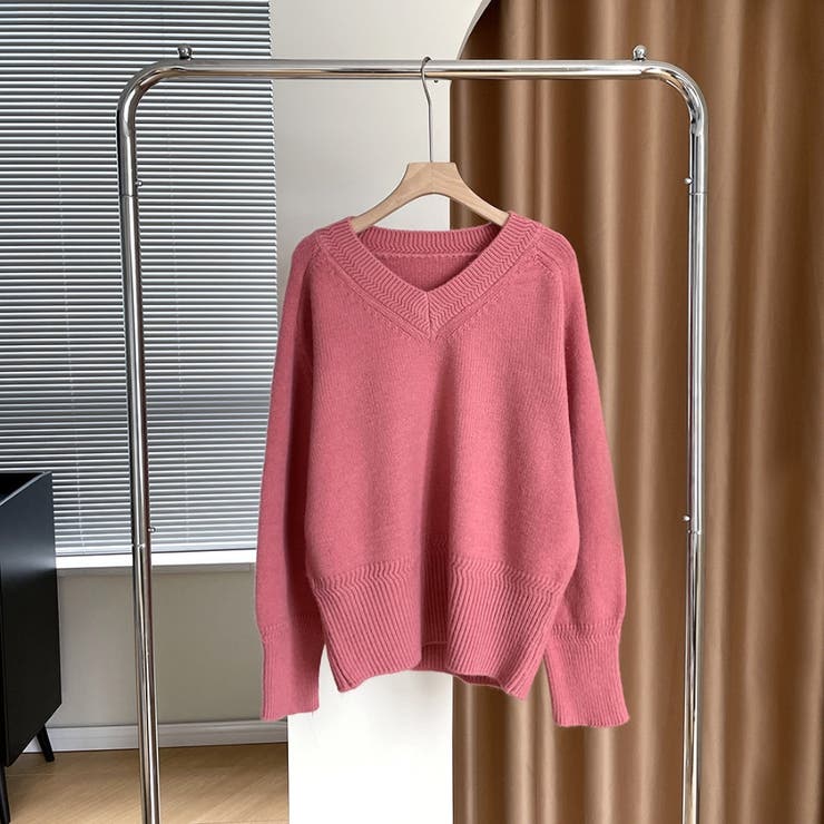 Vネックニットトップスオーバーサイズ韓国ニットファッション ビッグシルエット | Beststore | 詳細画像10 