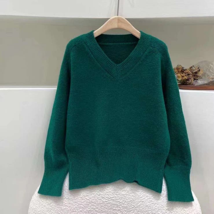 Vネックニットトップスオーバーサイズ韓国ニットファッション ビッグシルエット | Beststore | 詳細画像11 