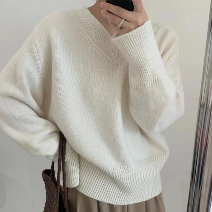 Vネックニットトップスオーバーサイズ韓国ニットファッション ビッグシルエット | Beststore | 詳細画像2 