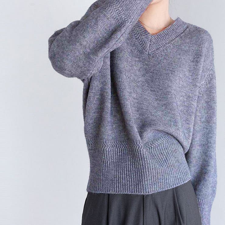 Vネックニットトップスオーバーサイズ韓国ニットファッション ビッグシルエット | Beststore | 詳細画像3 