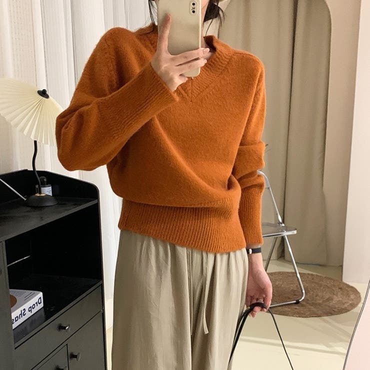 Vネックニットトップスオーバーサイズ韓国ニットファッション ビッグシルエット | Beststore | 詳細画像4 