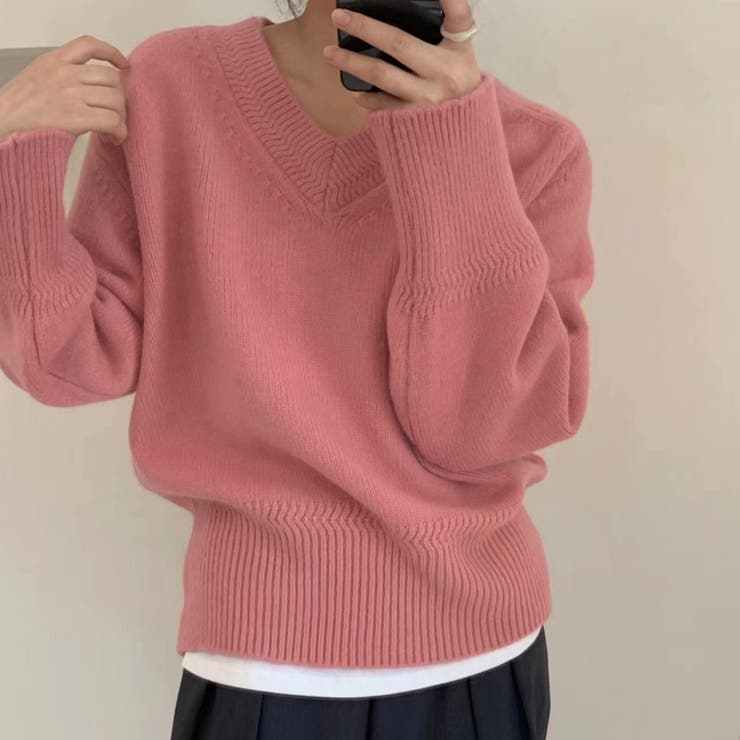 Vネックニットトップスオーバーサイズ韓国ニットファッション ビッグシルエット | Beststore | 詳細画像6 