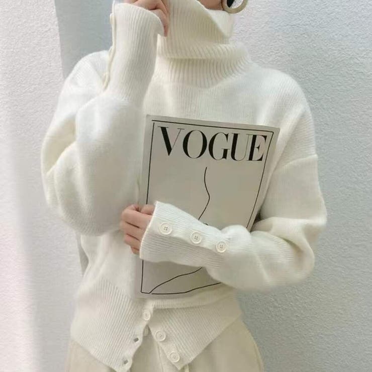 ハイネック タートルボタン ニットセーター トップス  | Beststore | 詳細画像1 