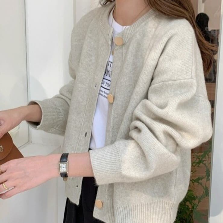 ライトグレー | クルーネックボタンカーディガン 長袖 レディース | Beststore
