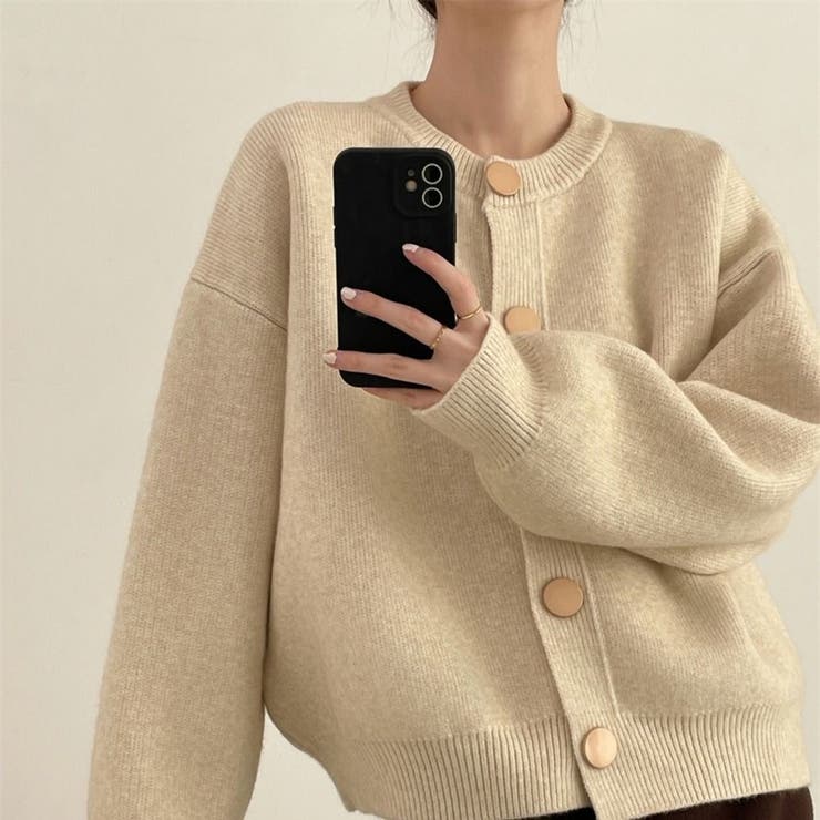 ライトベージュ | クルーネックボタンカーディガン 長袖 レディース | Beststore