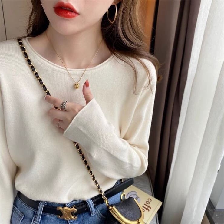 ライトベージュ | ふんわり柔らかラウンドネック カットソーニットトップス | Beststore