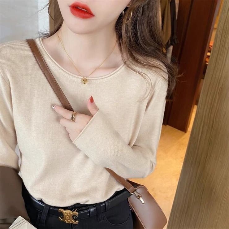 モカベージュ | ふんわり柔らかラウンドネック カットソーニットトップス | Beststore