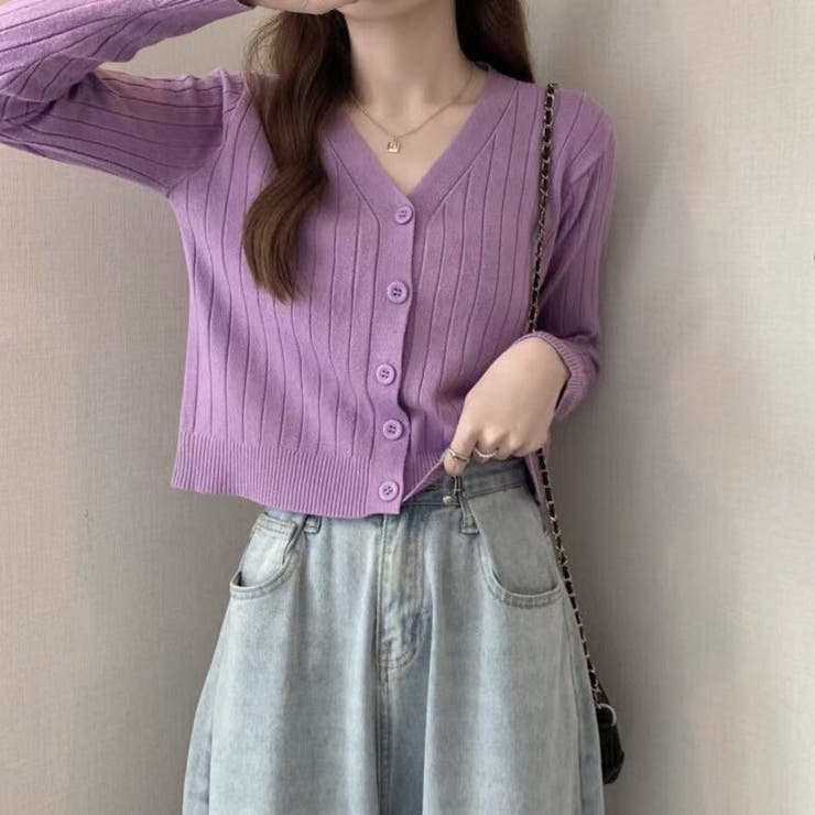 vネックカーディガン ショット丈 リブニットトップス レディース | Beststore | 詳細画像22 
