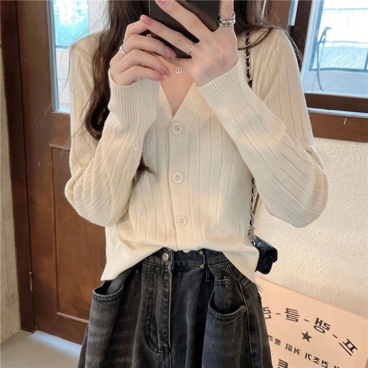 vネックカーディガン ショット丈 リブニットトップス レディース | Beststore | 詳細画像8 