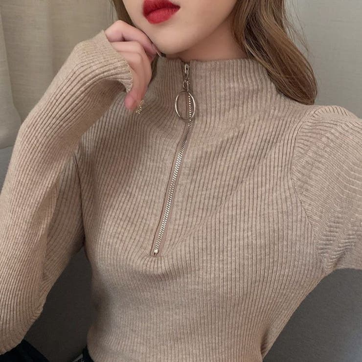 リブタイトニット モックネックリングハーフジップ付き ジャストサイズ | Beststore | 詳細画像9 