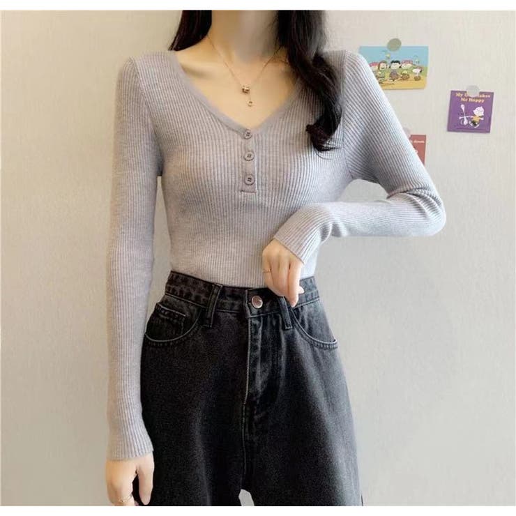 ボタン付 長袖リブニットトップス レディース | Beststore | 詳細画像12 
