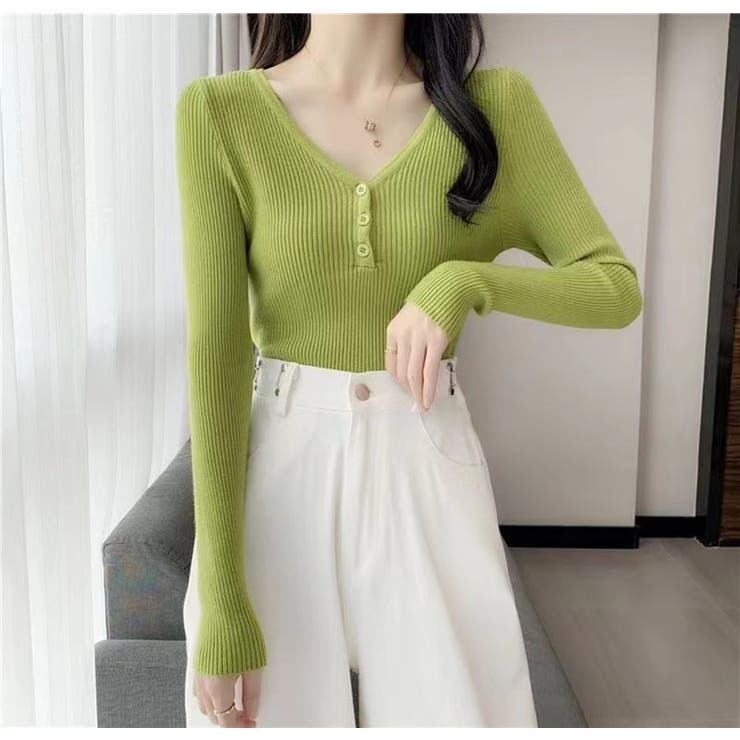 ボタン付 長袖リブニットトップス レディース | Beststore | 詳細画像14 