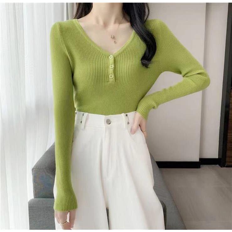 ボタン付 長袖リブニットトップス レディース | Beststore | 詳細画像15 