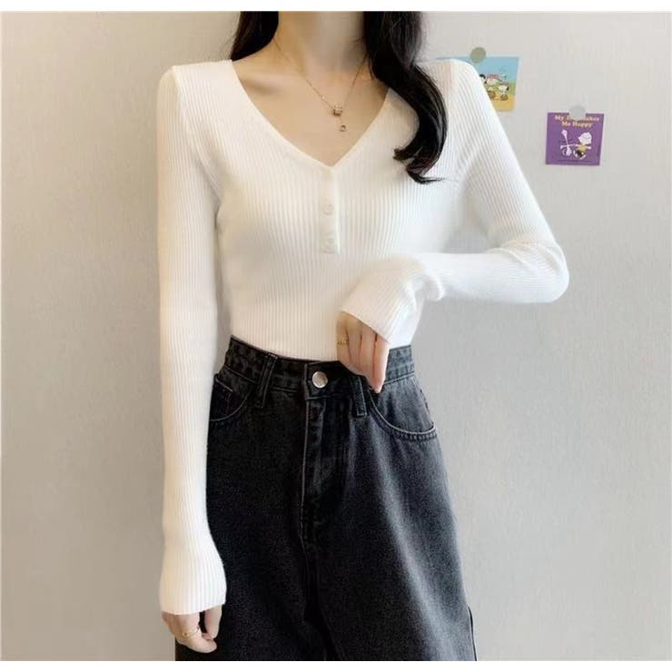 ボタン付 長袖リブニットトップス レディース | Beststore | 詳細画像6 