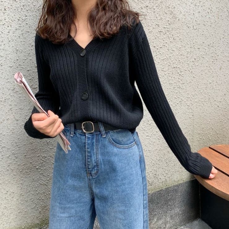 vネックカーディガン リブニットトップス レディース シンプル細見え | Beststore | 詳細画像1 