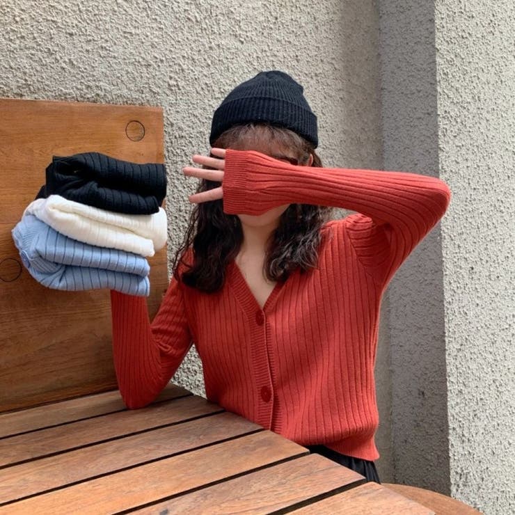 vネックカーディガン リブニットトップス レディース シンプル細見え | Beststore | 詳細画像14 