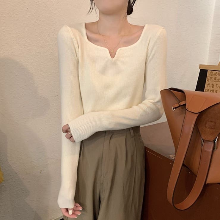 キーネックリブニット 長袖 デコルテ綺麗見せ レディース | Beststore | 詳細画像1 