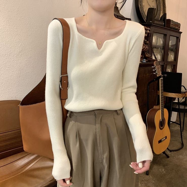 キーネックリブニット 長袖 デコルテ綺麗見せ レディース | Beststore | 詳細画像4 