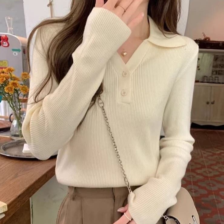 ポロ襟付き Vネックリブニット トップス レディース | Beststore | 詳細画像11 