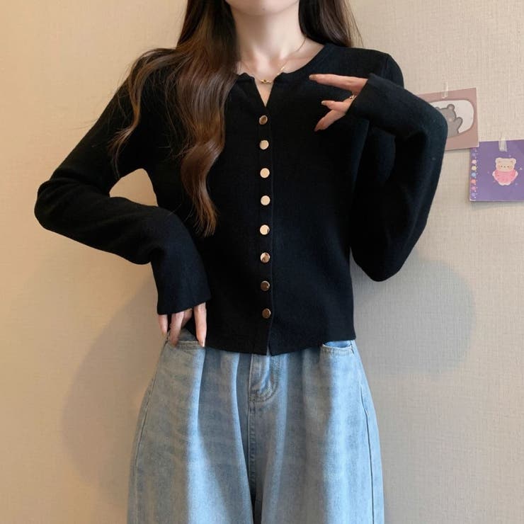 ゴールドボタンキーネックカーディガン | Beststore | 詳細画像2 