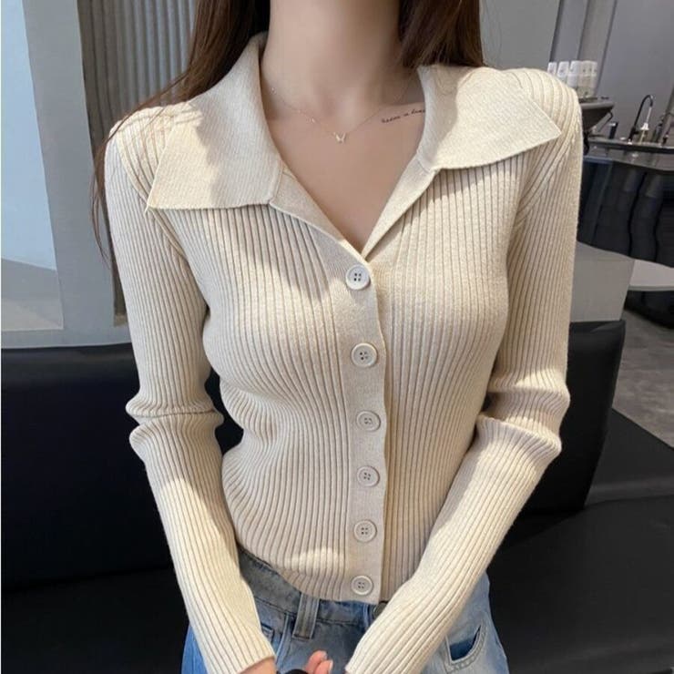 ポロ襟付き リブニットカーディガン | Beststore | 詳細画像15 