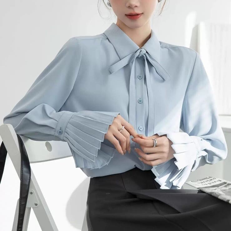 ボウタイシャツブラウス 袖口プリーツ レディース | Beststore | 詳細画像1 
