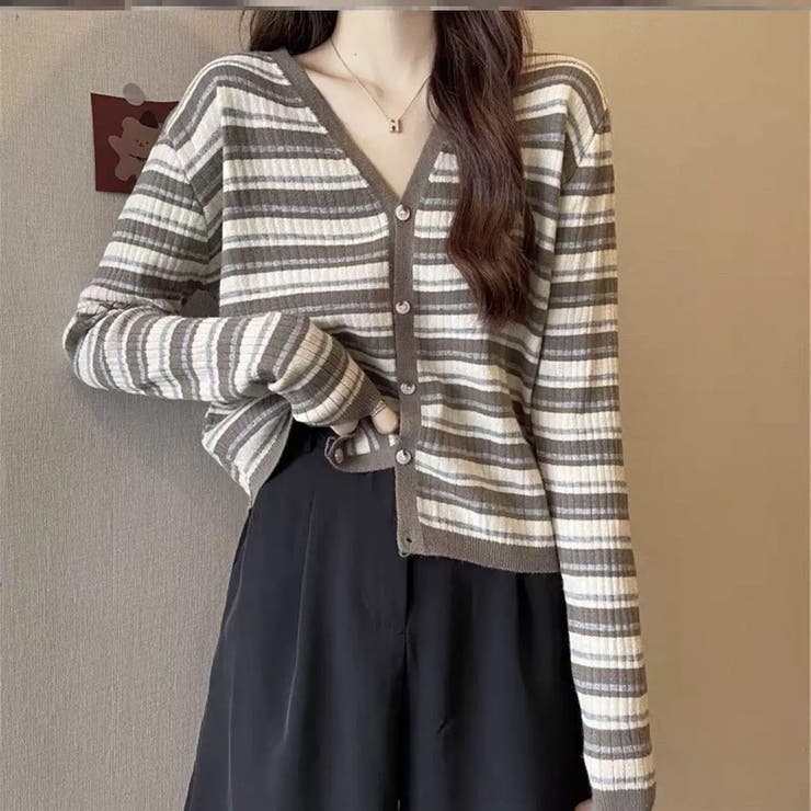 マルチボーダー柄 Vネックカーディガン長袖 | Beststore | 詳細画像10 