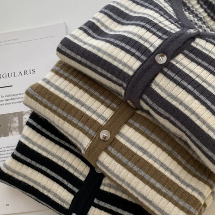 マルチボーダー柄 Vネックカーディガン長袖 | Beststore | 詳細画像14 