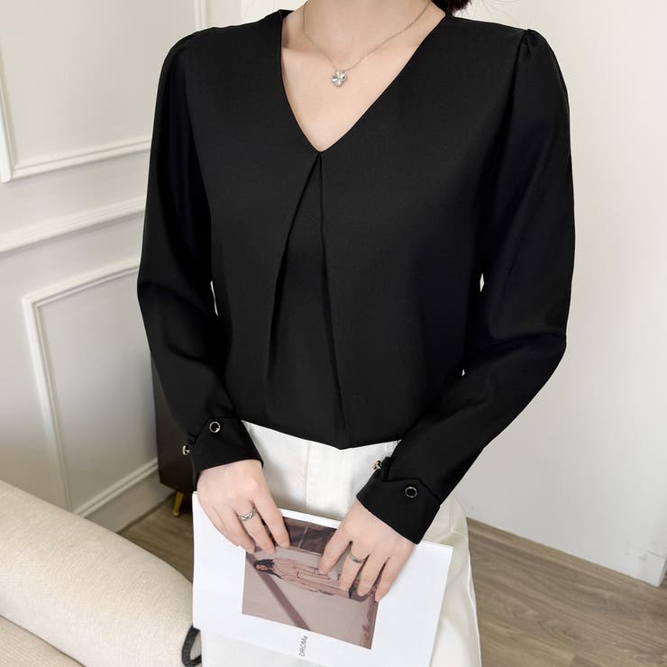 「上品なとろみ素材」大人のVネックパフスリーブブラウス | Beststore | 詳細画像11 