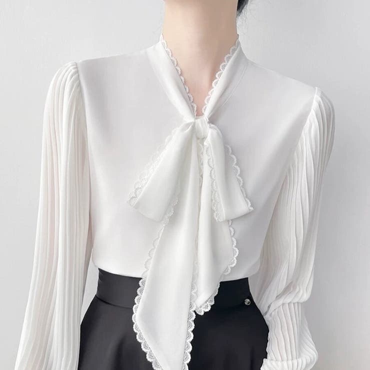 「上品フェミニン」ボウタイ レース ブラウス プリーツスリーブ | Beststore | 詳細画像7 