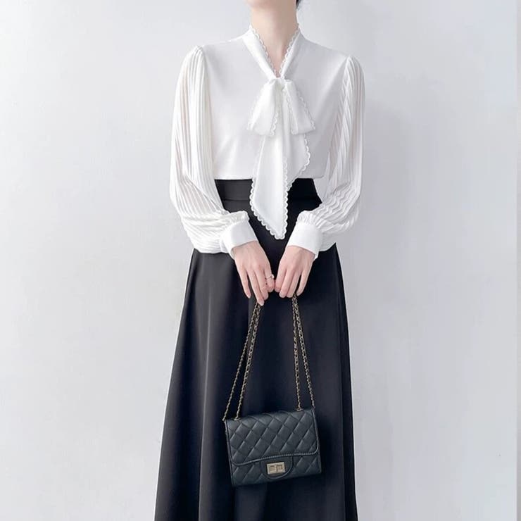 「上品フェミニン」ボウタイ レース ブラウス プリーツスリーブ | Beststore | 詳細画像8 