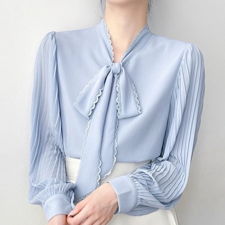 「上品フェミニン」ボウタイ レース ブラウス プリーツスリーブ | Beststore | 詳細画像12 