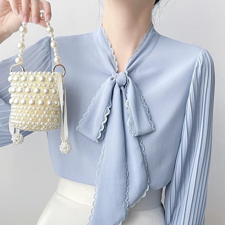 「上品フェミニン」ボウタイ レース ブラウス プリーツスリーブ | Beststore | 詳細画像13 