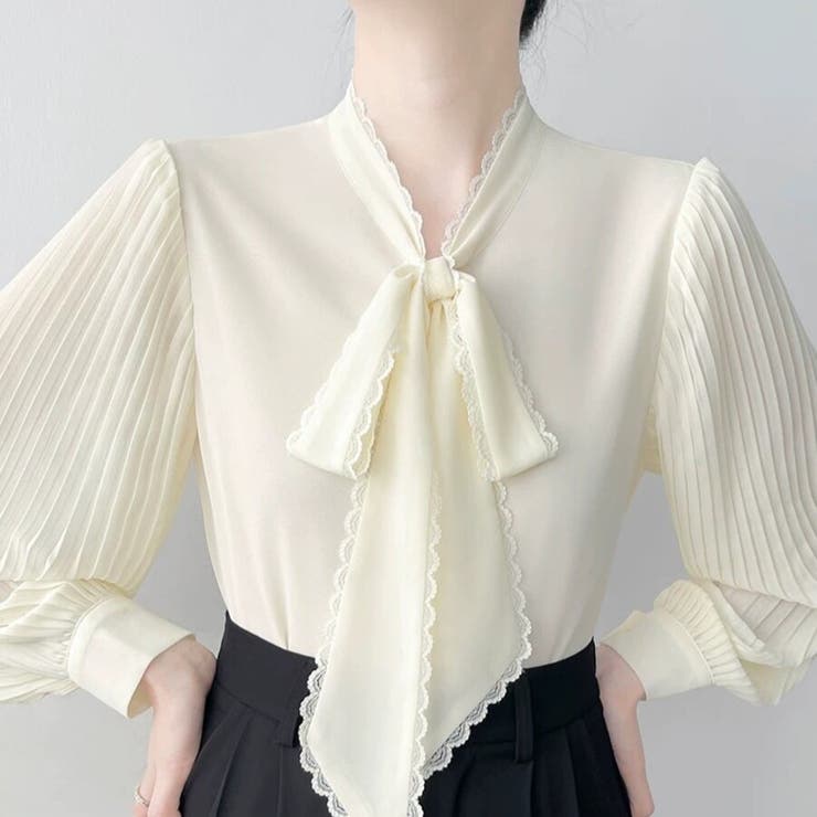 「上品フェミニン」ボウタイ レース ブラウス プリーツスリーブ | Beststore | 詳細画像15 