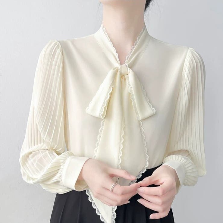 「上品フェミニン」ボウタイ レース ブラウス プリーツスリーブ | Beststore | 詳細画像16 