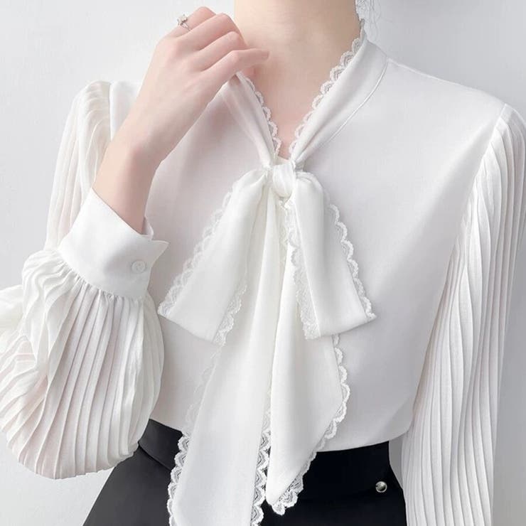 「上品フェミニン」ボウタイ レース ブラウス プリーツスリーブ | Beststore | 詳細画像2 
