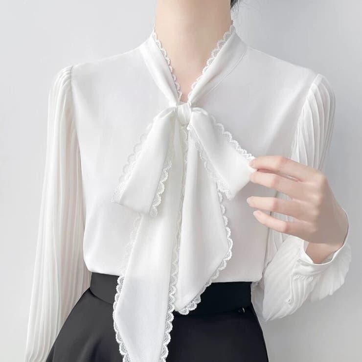 「上品フェミニン」ボウタイ レース ブラウス プリーツスリーブ | Beststore | 詳細画像3 