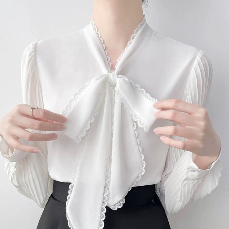 「上品フェミニン」ボウタイ レース ブラウス プリーツスリーブ | Beststore | 詳細画像4 